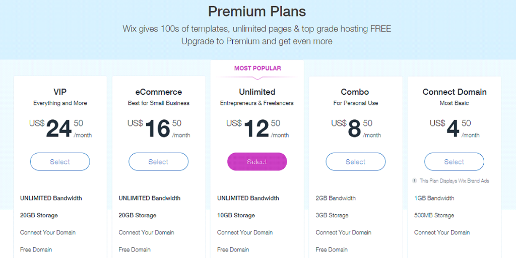 wix pricing