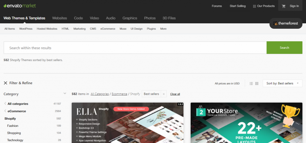 shopify themes on themeforest