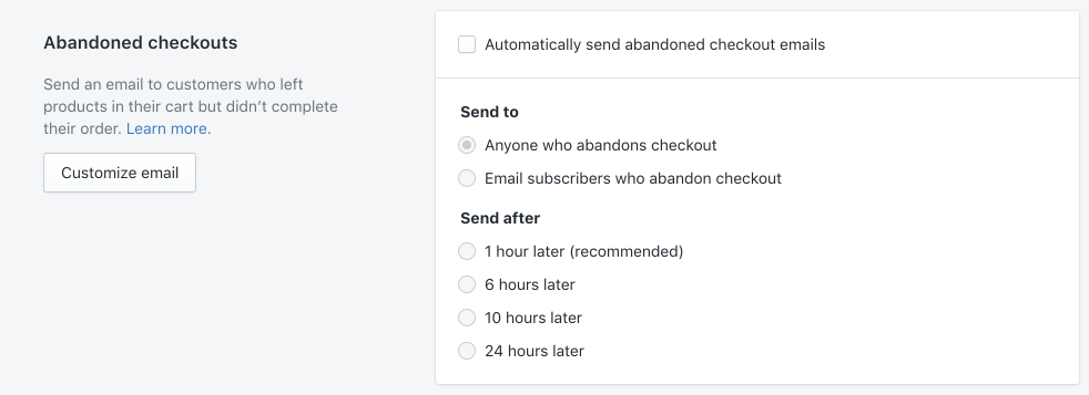 shopify abandoned cart