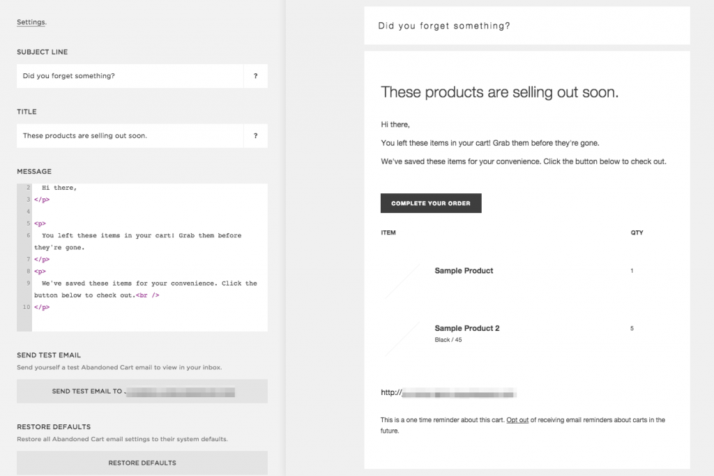 squarespace abandoned cart