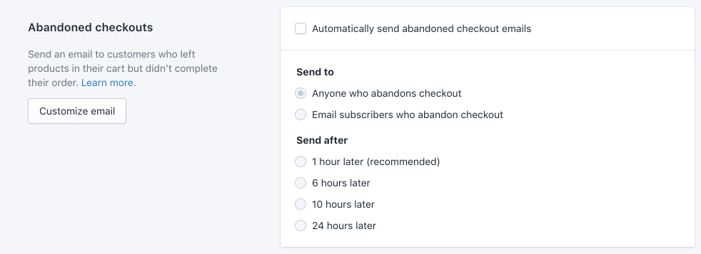 shopify abandoned cart feature