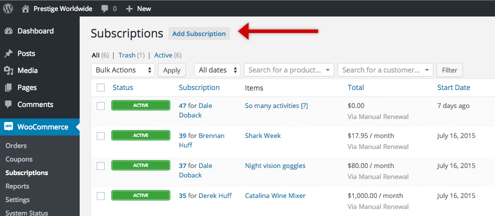 woocommerce subscriptions 