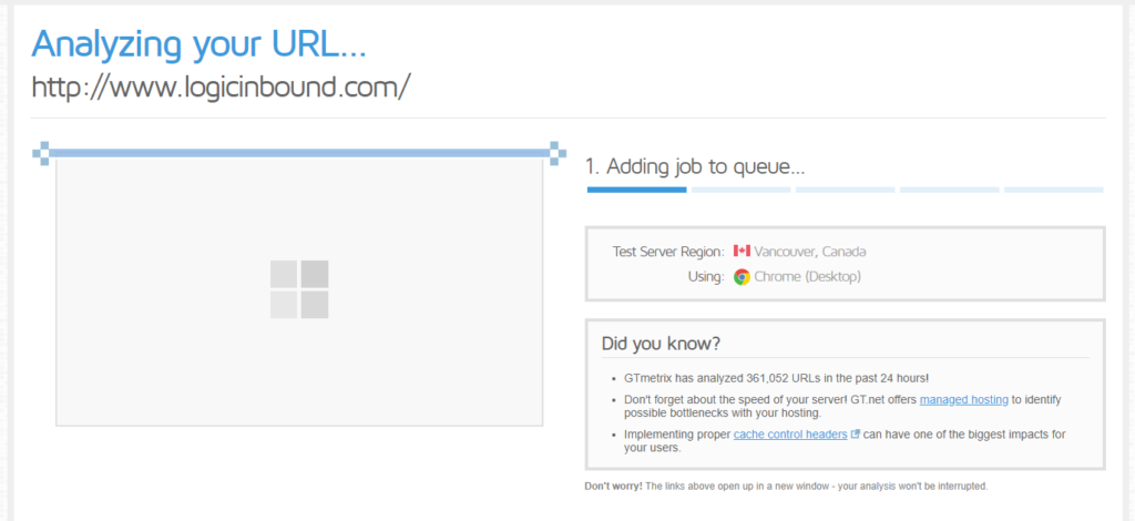 ➡ wait while gtmetrix analyzes your site, analyzing url
