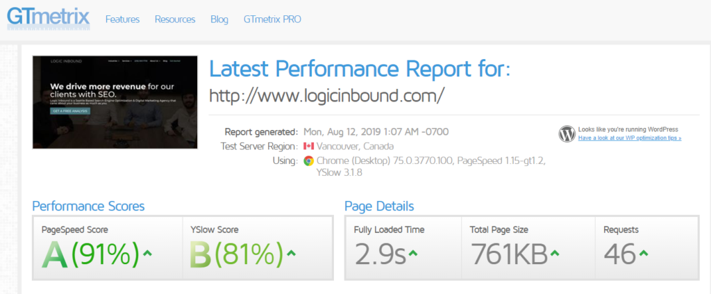➡ after a minute or two, you’ll have your site’s page speed report, performance report