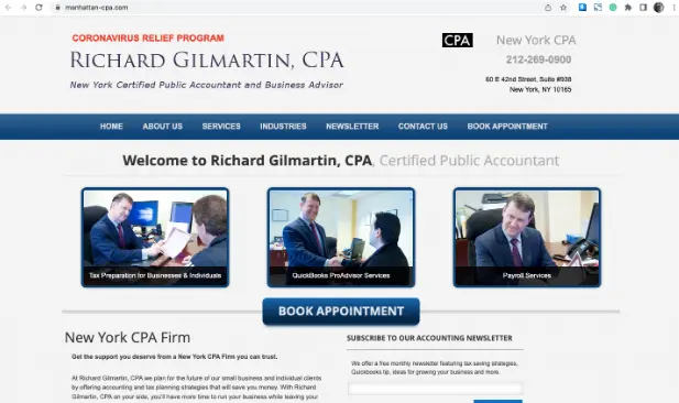 screenshot of the homepage of an accountant's website